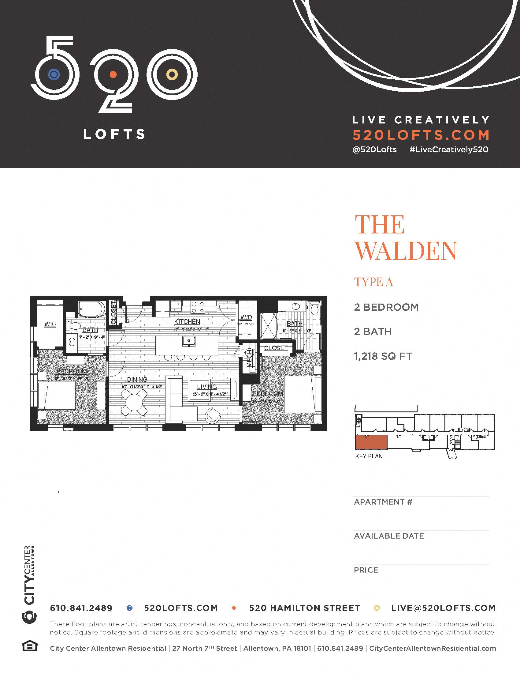 Floor plan for 2 beds, 2 baths, 1218 sqft
